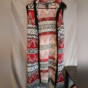 New Direction Tribal Pattern Sleeveless Hooded Cardigan